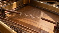 Inside a piano, the two snapped ends of a string are joined by a wavy thread of air, still vibrating. The note carries on as if nothing happened.