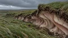 On grassy moorland a strip of turf has peeled back, and the soil underneath is pale pink folds of something like flesh. The hill would rather you didn’t look.