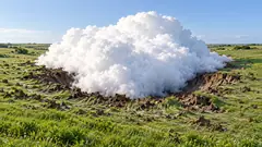 A large white cloud sits in a green meadow in a crater of its own making, turf torn up round the edges. It fell, and it’s not ready to talk about it.