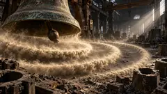 In a derelict bell foundry, a great bronze bell hangs low and the dust on the floor below it spreads out in rings, as if it had just been struck. Nobody has rung it in years.