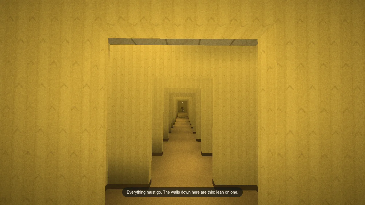 A corridor of doorways in Backrooms that looks endless