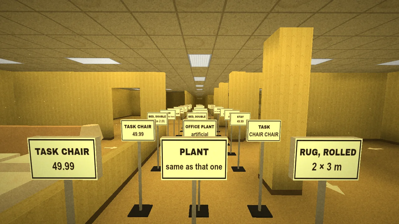 A room in Backrooms with nothing but price stands