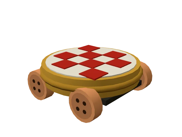 Jar lid, one of the six karts in Lap it up, on four buttons for wheels, drawn by the game’s own models
