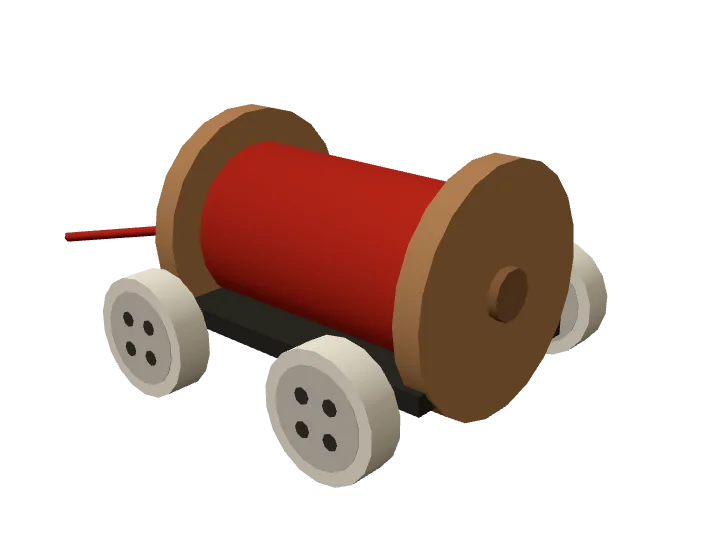 Cotton reel, one of the six karts in Lap it up, on four buttons for wheels, drawn by the game’s own models