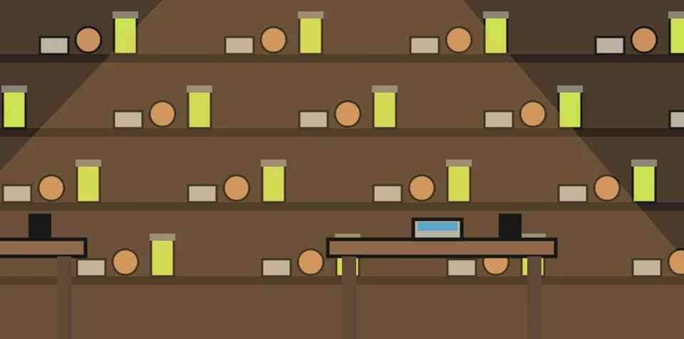 The workshop, a stage in Overtime, empty