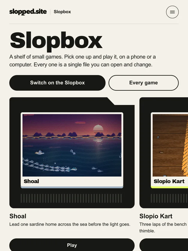 The Slopbox cover on slopped.site, a real capture of the site