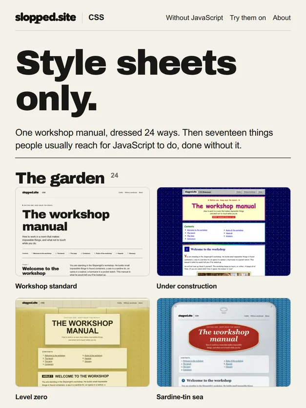 The CSS cover on slopped.site, a real capture of the site
