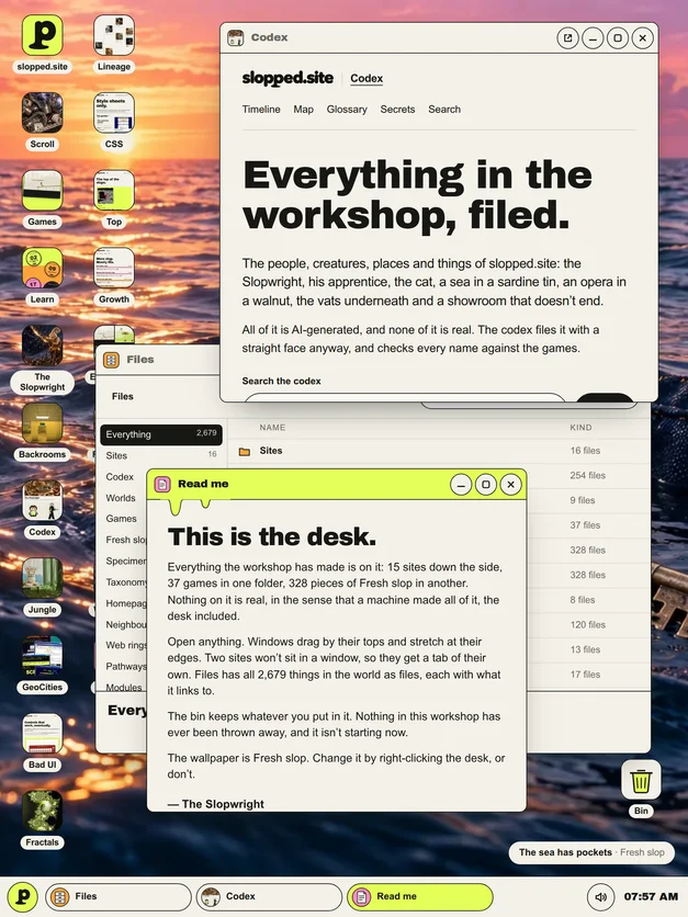 The Desktop cover on slopped.site, a real capture of the site