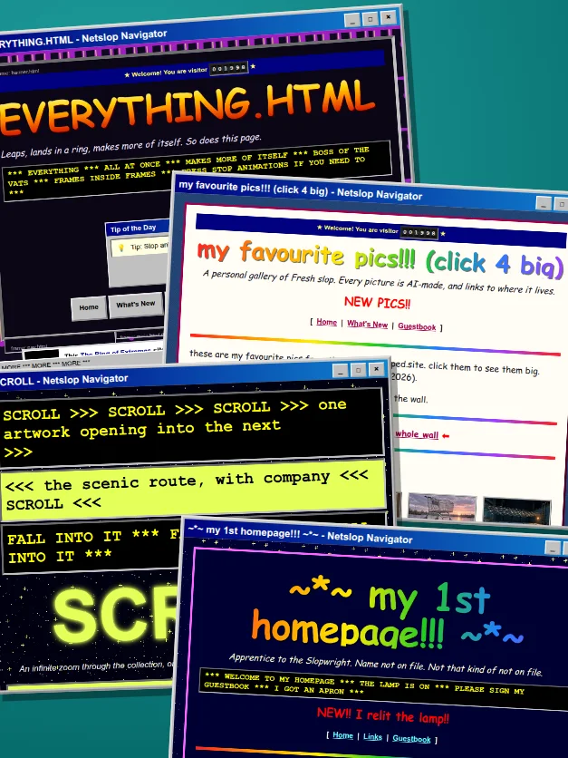 The GeoCities cover on slopped.site, a real capture of the site