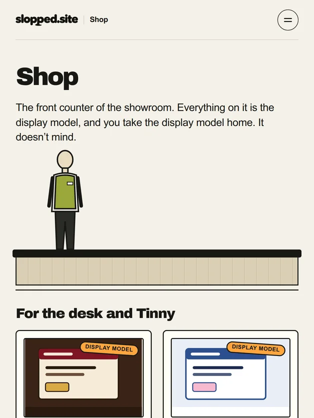The Shop cover on slopped.site, a real capture of the site