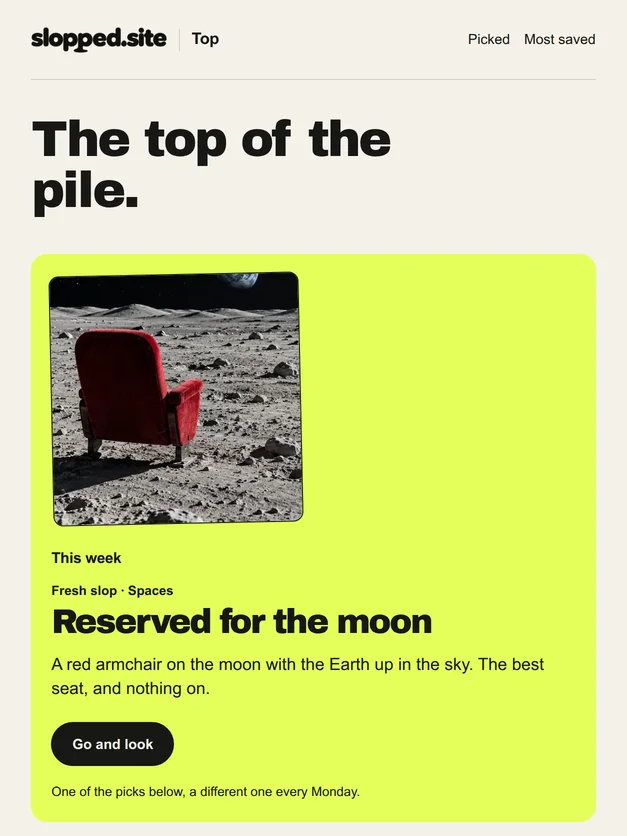 The Top cover on slopped.site, a real capture of the site